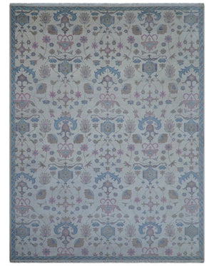 Custom Made Traditional Style Ivory And Blue Hand Knotted Wool Area Rug