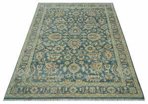Custom Made Traditional Teal Oushak Hand Knotted Wool Rug