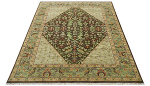Custom Made Traditional Tribal Beige And Brown Hand Knotted wool area rug