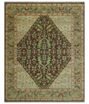 Custom Made Traditional Tribal Beige And Brown Hand Knotted wool area rug