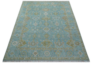 Custom Made Traditional Turkish Blue And Green Hand Knotted Wool Rug