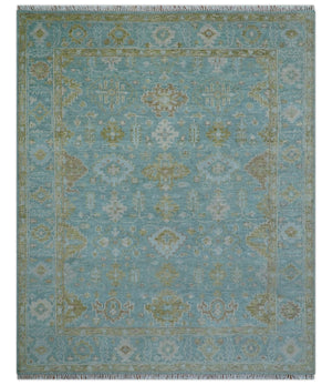 Custom Made Traditional Turkish Blue And Green Hand Knotted Wool Rug