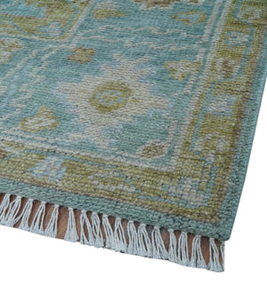 Custom Made Traditional Turkish Blue And Green Hand Knotted Wool Rug