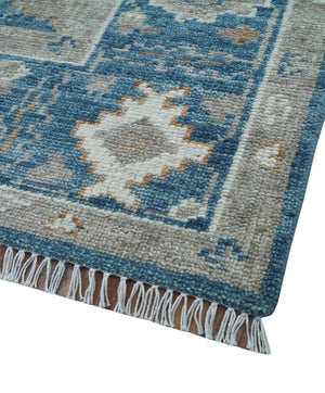 Custom Made Traditional Turkish Blue Hand knotted Wool Rug