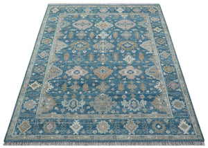 Custom Made Traditional Turkish Blue Hand knotted Wool Rug