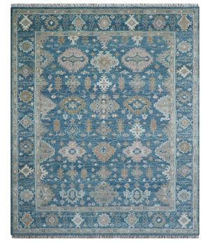 Custom Made Traditional Turkish Blue Hand knotted Wool Rug