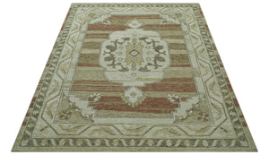 Custom Made Traditional Turkish Design Beige And Rust Hand knotted Wool Area Rug