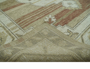 Custom Made Traditional Turkish Design Beige And Rust Hand knotted Wool Area Rug