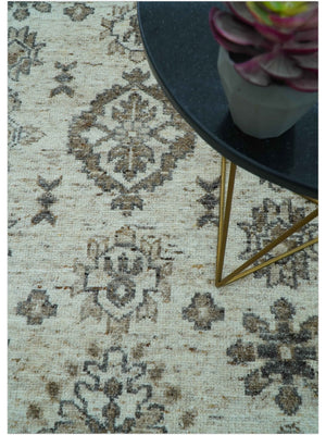Custom Made Traditional Turkish Design Beige Hand Knotted Natural Wool Area Rug