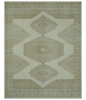 Custom Made Traditional Turkish Design Beige Hand knotted Wool Area Rug