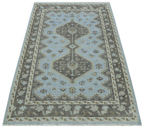 Custom Made Traditional Turkish design Blue And Brown Hand Knotted Wool Area Rug