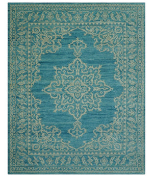 Custom Made Traditional Turkish Design Blue Hand Knotted Wool Area Rug