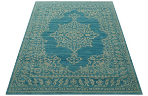 Custom Made Traditional Turkish Design Blue Hand Knotted Wool Area Rug