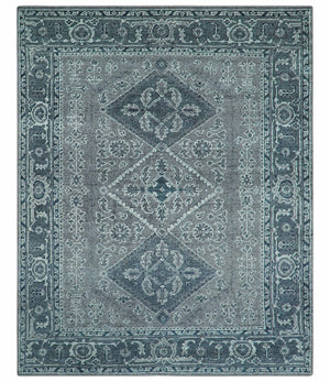 Custom Made Traditional Turkish Design Gray Hand Knotted Wool Area Rug