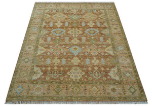 Custom Made Traditional Turkish Rust And Peach Hand Knotted Wool Area Rug