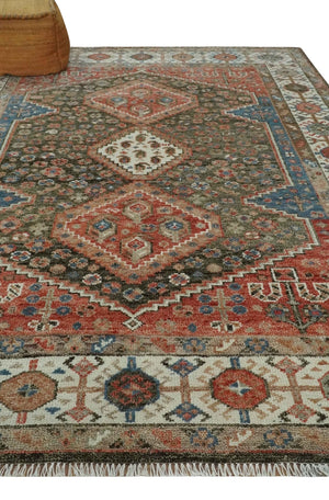 Custom made Traditional Vintage Style Green, Rust and Ivory Turkish design wool Area Rug