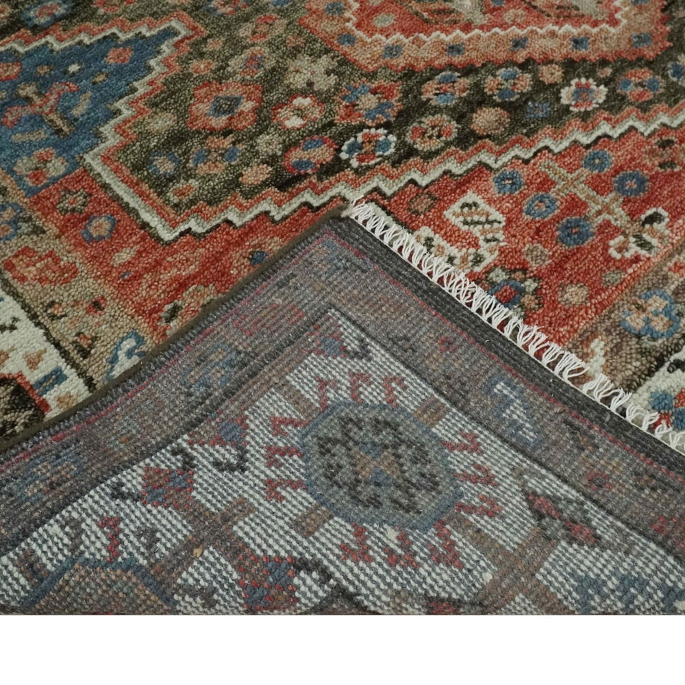 Custom made Traditional Vintage Style Green, Rust and Ivory Turkish design wool Area Rug