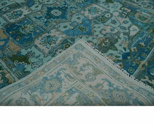 Custom Made Transitional Aqua and Ivory Hand Knotted Antique Style Traditional Wool Rug