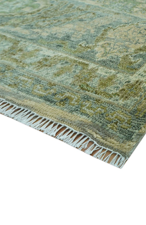 Custom Made Transitional Beige, Green and Blue Hand Knotted wool area rug