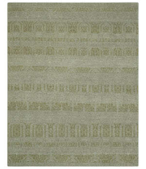 Custom Made Transitional Design Beige Hand Knotted Wool Area Rug