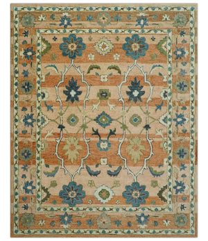 Custom Made Transitional Peach and Blue Hand Tufted Wool Area Rug
