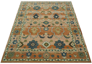 Custom Made Transitional Peach and Blue Hand Tufted Wool Area Rug