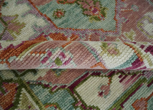 Custom Made Transitional Pink, Green and Ivory Turkish Design wool Area Rug
