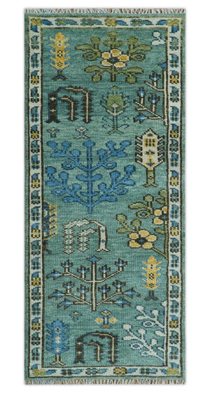 Custom Made Tree of Life Green Hand Knotted Runner Wool Rug