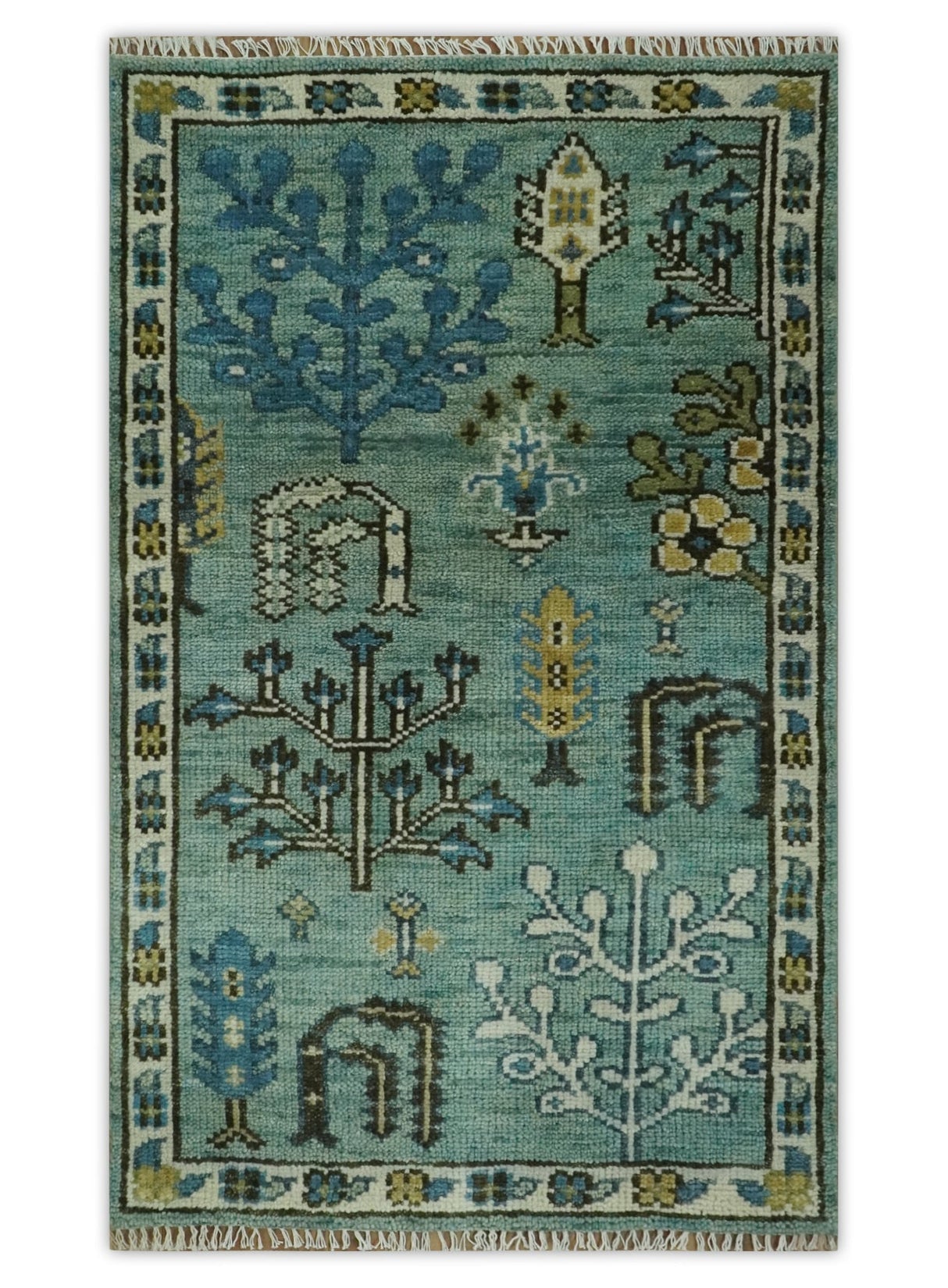 Custom Made Tree of Life Green Hand Knotted Runner Wool Rug