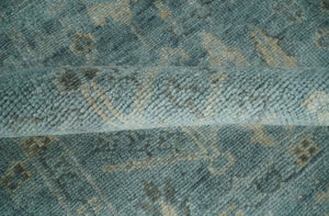 Custom Made Tree of Life Hand Knotted Teal and Beige Traditional Oushak Wool Area Rug
