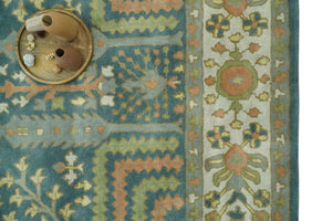 Custom Made Tree of life Traditional Teal, Silver, Green and Dark Peach wool Rug