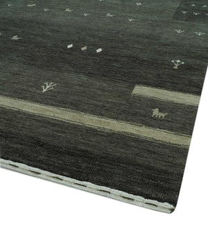 Custom Made Tribal Gabbeh Dark Green wool Area Rug