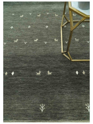 Custom Made Tribal Gabbeh Dark Green wool Area Rug