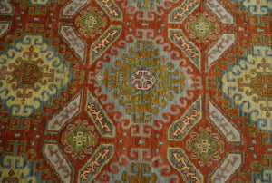 Custom Made Tribal Motifs Hand Knotted Rust, Gold and Blue Oriental Traditional Wool Area Rug