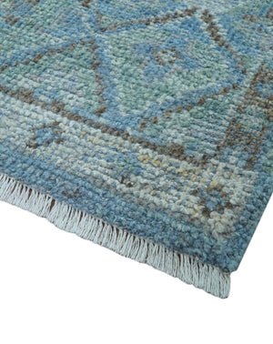 Custom Made Turkish Design Blue And Gray Hand Knotted Afghan Wool Area Rug