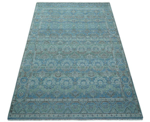 Custom Made Turkish Design Blue And Gray Hand Knotted Afghan Wool Area Rug