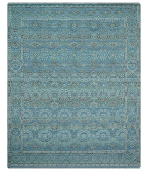 Custom Made Turkish Design Blue And Gray Hand Knotted Afghan Wool Area Rug