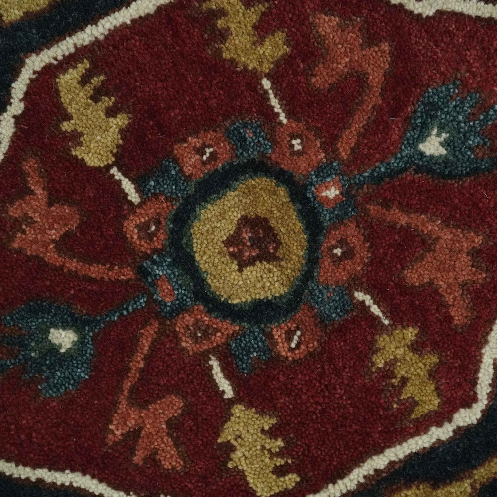 Custom Made Vintage Style Black, Rust, Teal and Ivory Hand Tufted Traditional wool Area Rug