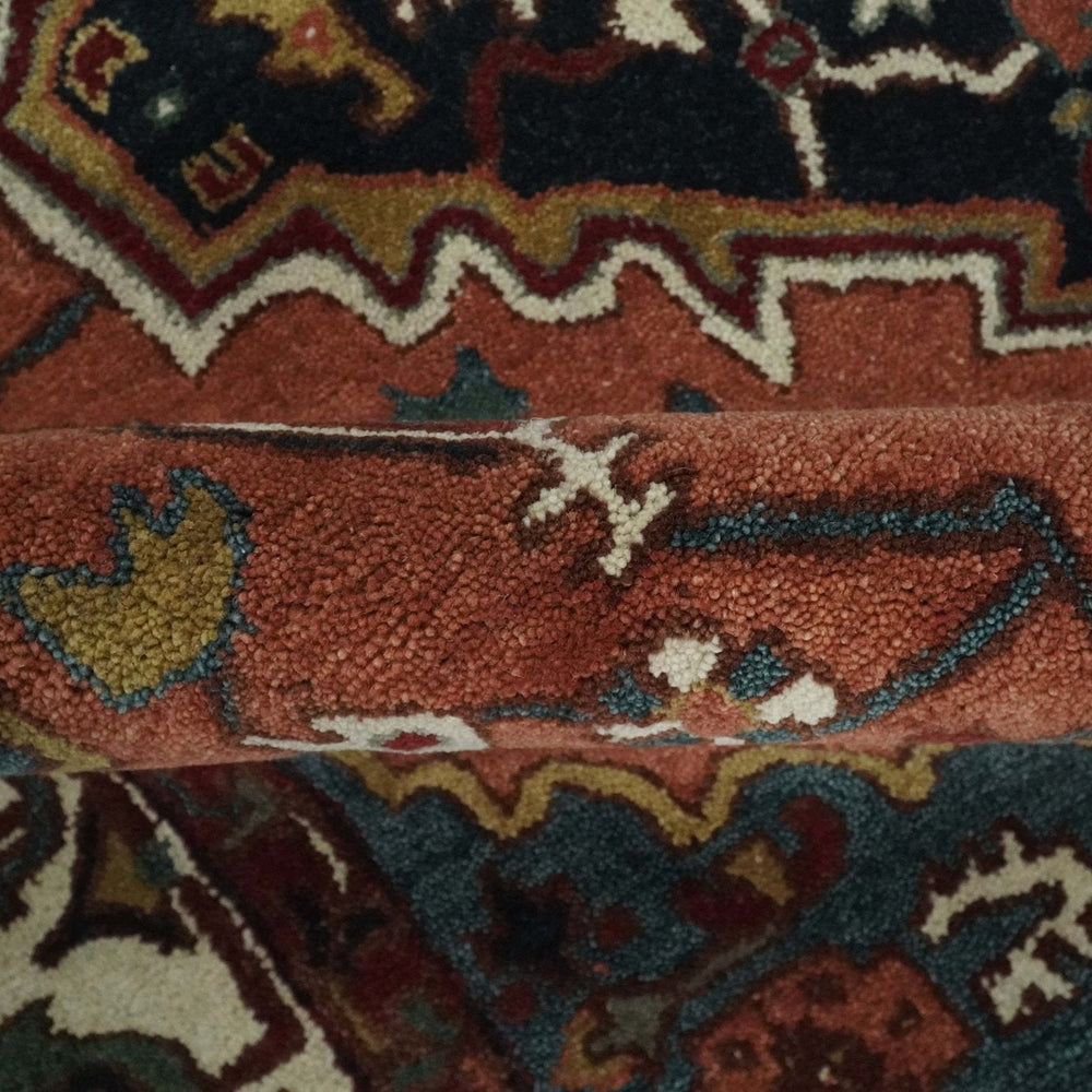 Custom Made Vintage Style Black, Rust, Teal and Ivory Hand Tufted Traditional wool Area Rug