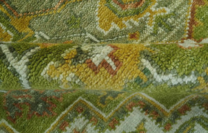 Custom Made Vintage Style Green, Silver and Gold Hand Knotted Traditional Heriz wool area rug