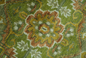 Custom Made Vintage Style Green, Silver and Gold Hand Knotted Traditional Heriz wool area rug