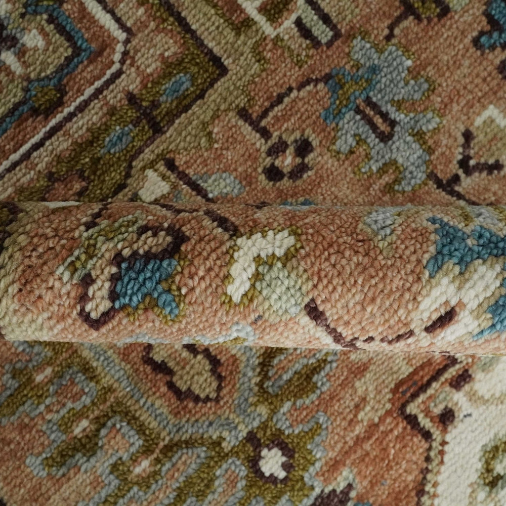 Custom Made Vintage Style Olive, Rust and Ivory Hand knotted Traditional wool Area Rug