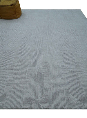 Custom Made White Beige Modern Style Hand Tufted Wool Area Rug