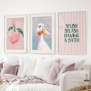 Humorous Bathroom Quotes Wall Art: Funny Duck, Peach Prints
