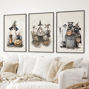 Halloween Set of 3 Wall Art. Ghost, Witch, Animals, Pumpkins