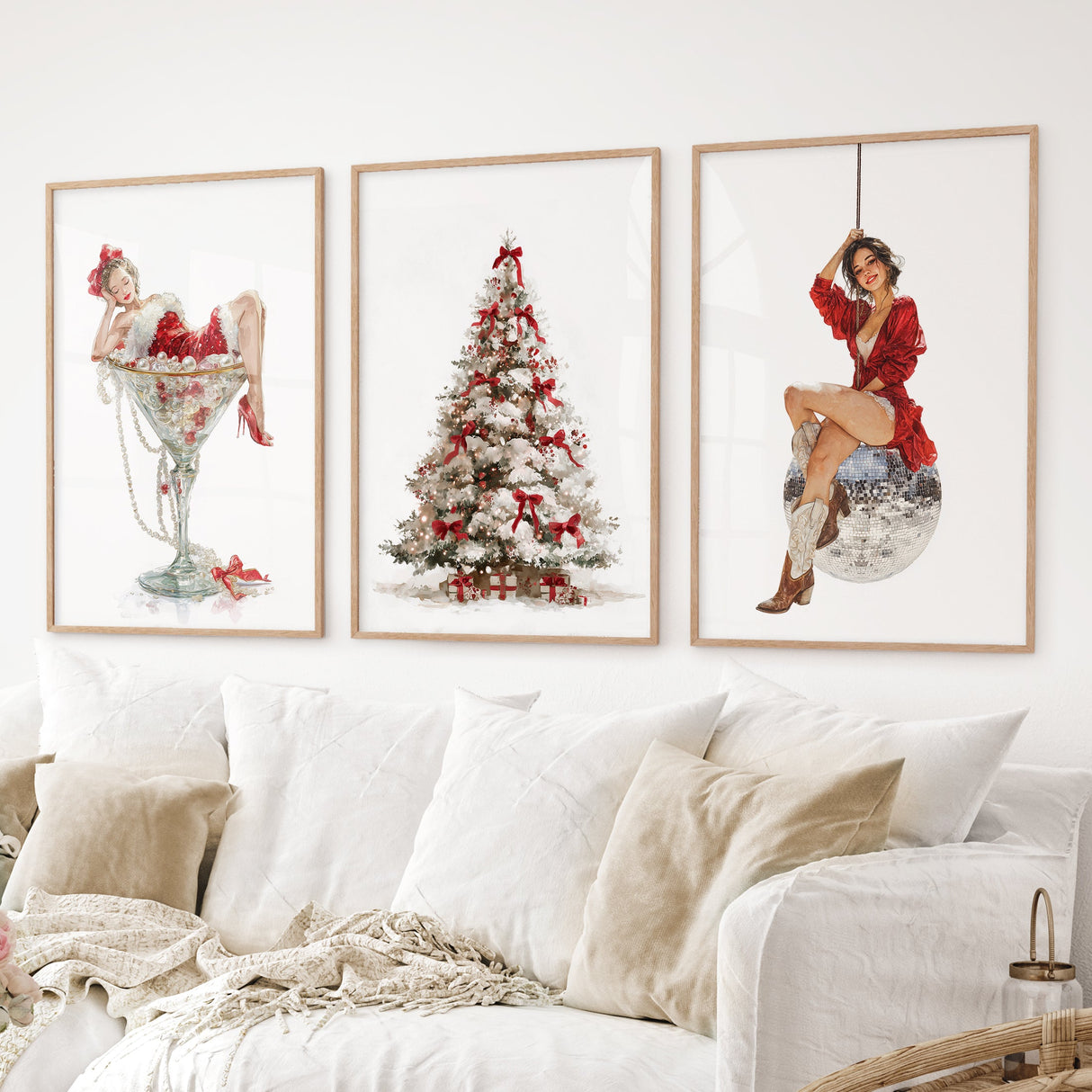 Glam-Christmas-Art.-Pin-Up-Holiday-Print-Set-of-3-Set-of-3-Prints