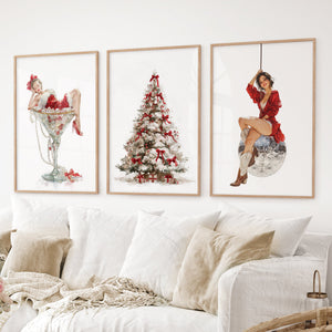 Glam-Christmas-Art.-Pin-Up-Holiday-Print-Set-of-3-Set-of-3-Prints
