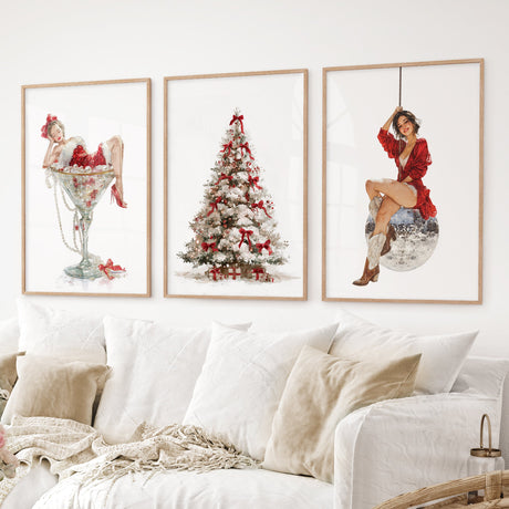Glam-Christmas-Art.-Pin-Up-Holiday-Print-Set-of-3-Set-of-3-Prints