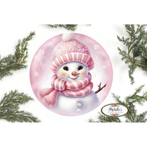 Cute Pink Snowman With Hat Sign - Wreath Enhancement