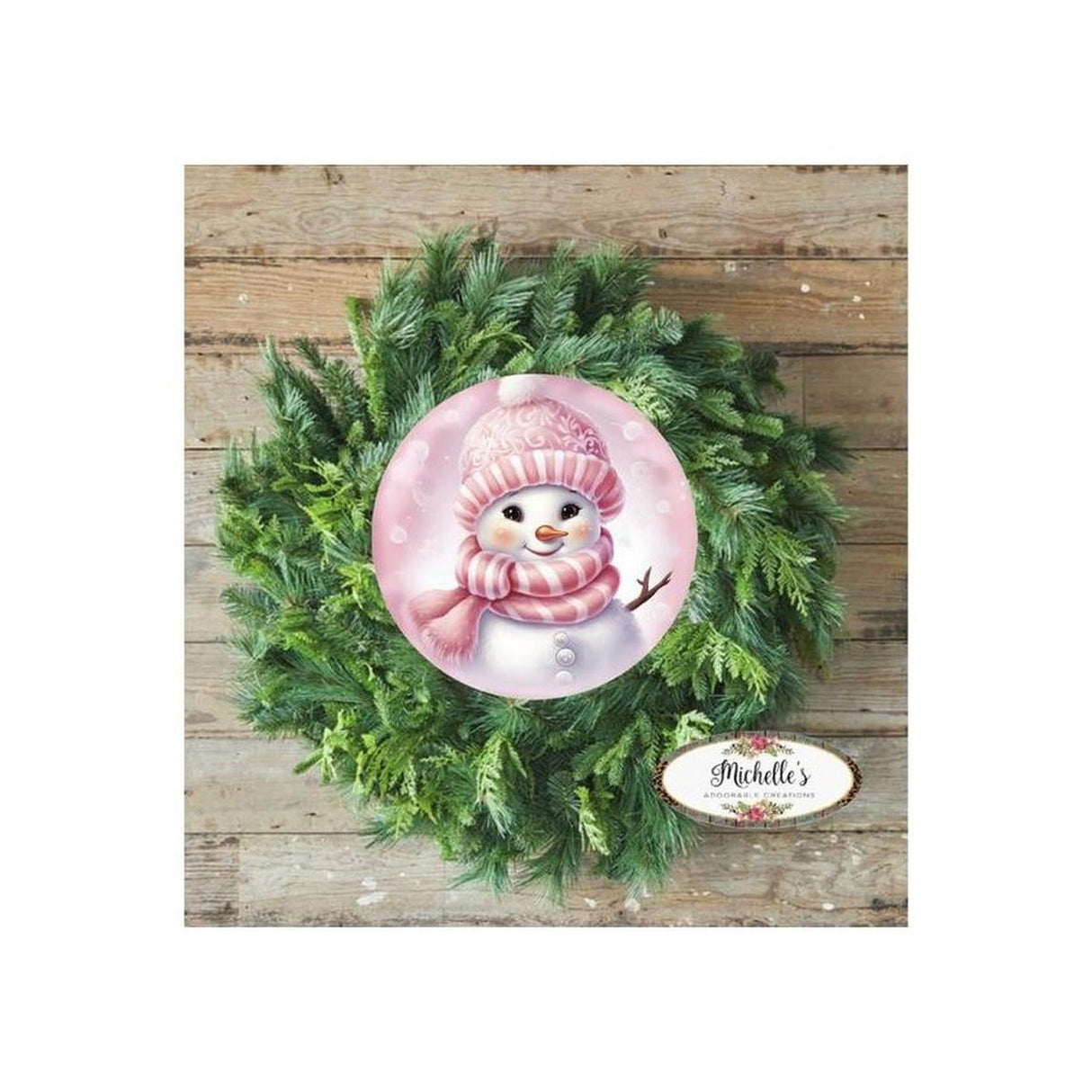 Cute Pink Snowman With Hat Sign - Wreath Enhancement
